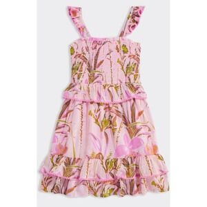 Vineyard Vines Pink and Green Smocked Floral Dress Girls Size Medium